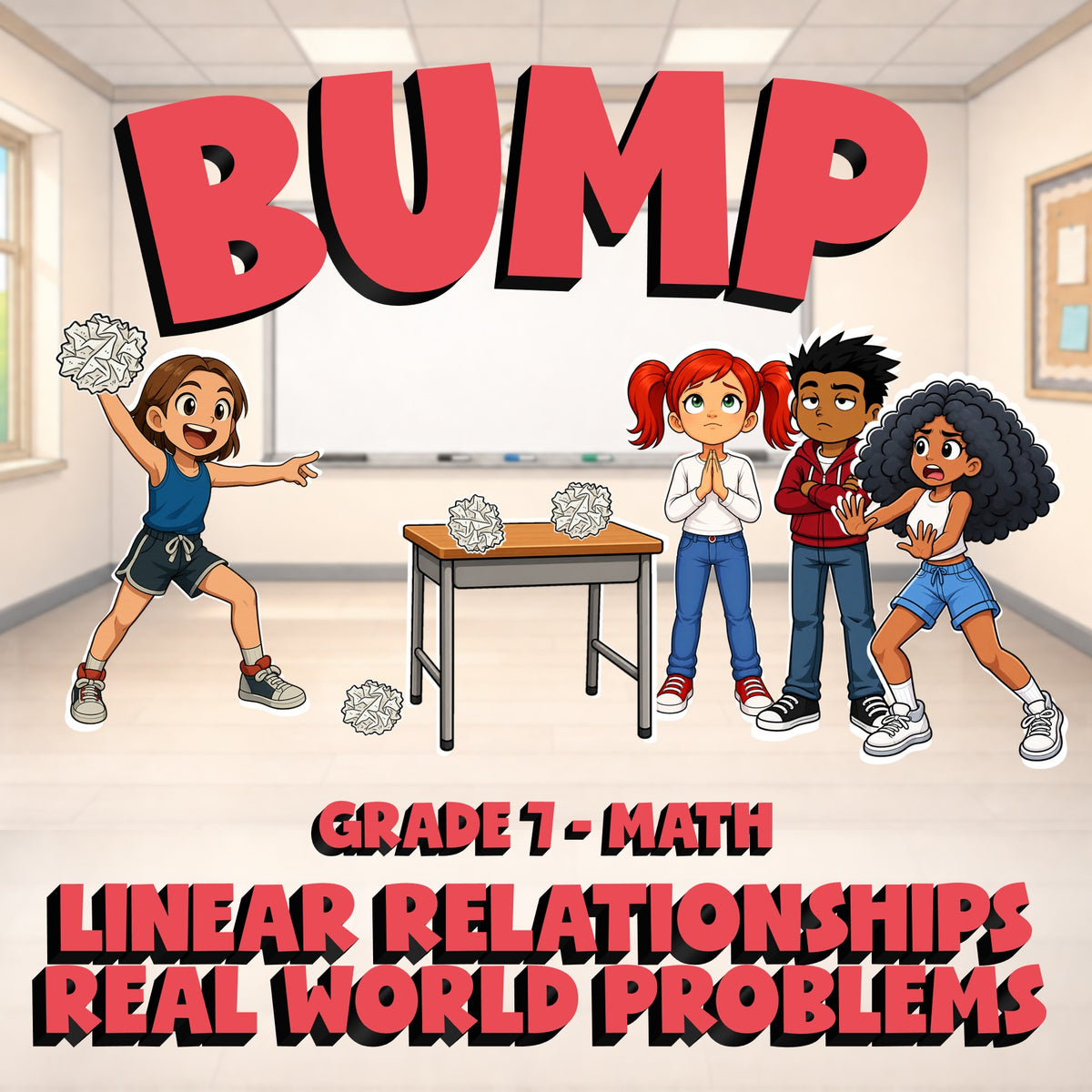 Linear Relationships Real World Problems BUMP Math Game - No Prep Grade 7 Review