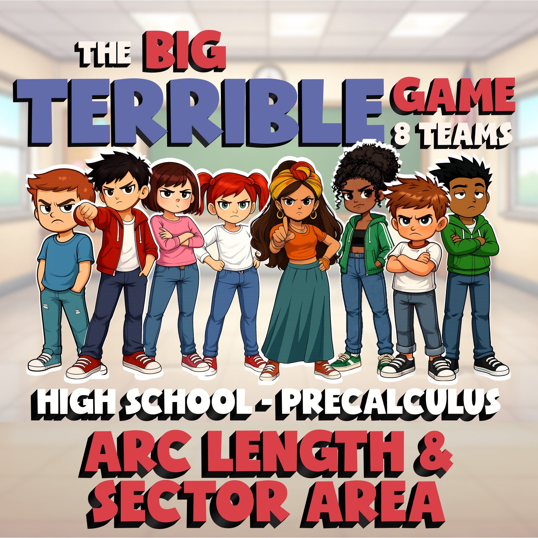 Arc Length & Sector Area BIG TERRIBLE GAME - No Prep PreCalculus Math Review