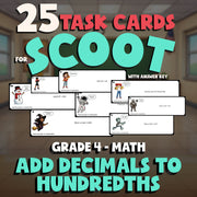 Add Decimals to Hundredths SCOOT TASK CARDS Math Game - No Prep Grade 4 Review