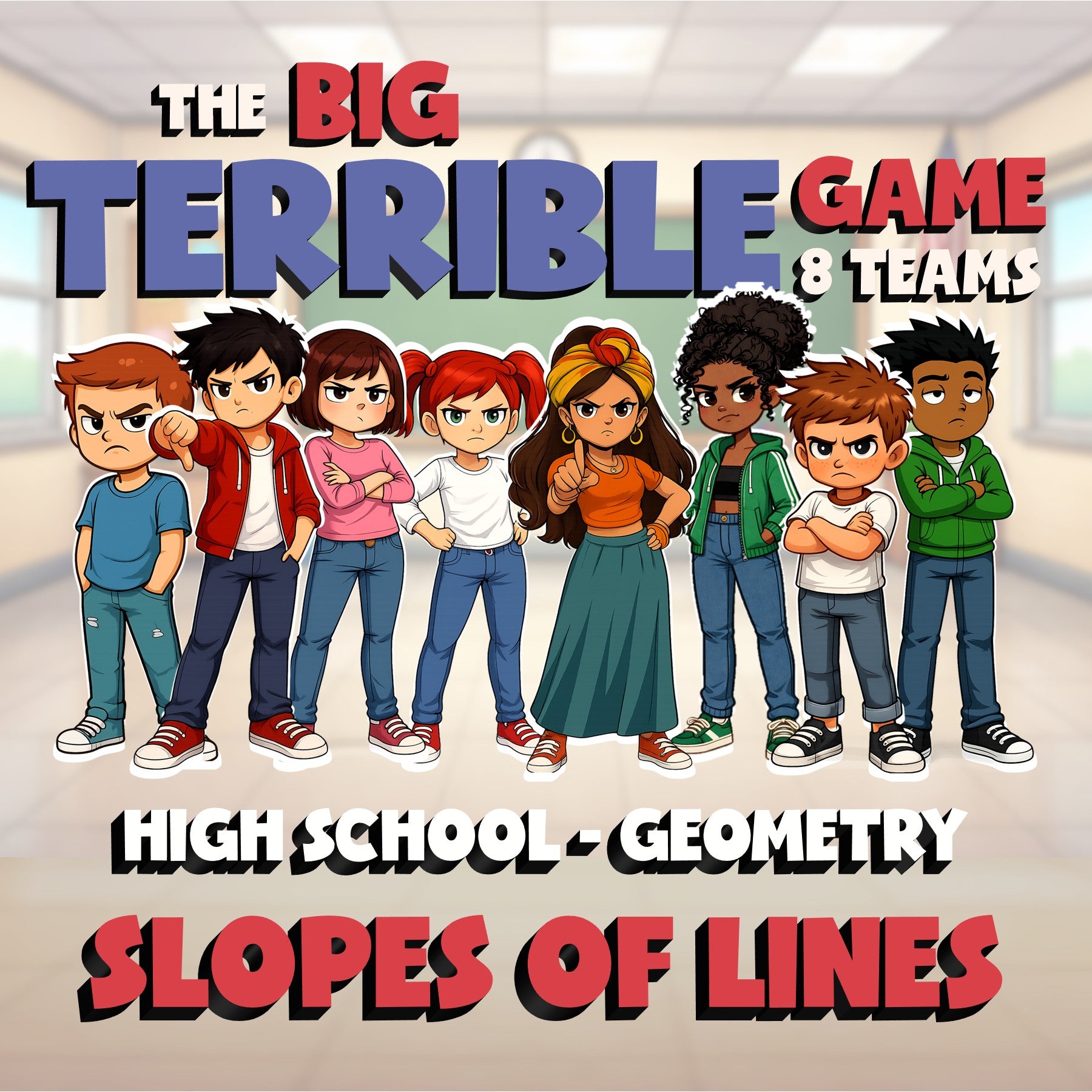 Slopes of Lines BIG TERRIBLE GAME - No Prep Geometry Math Review Activity