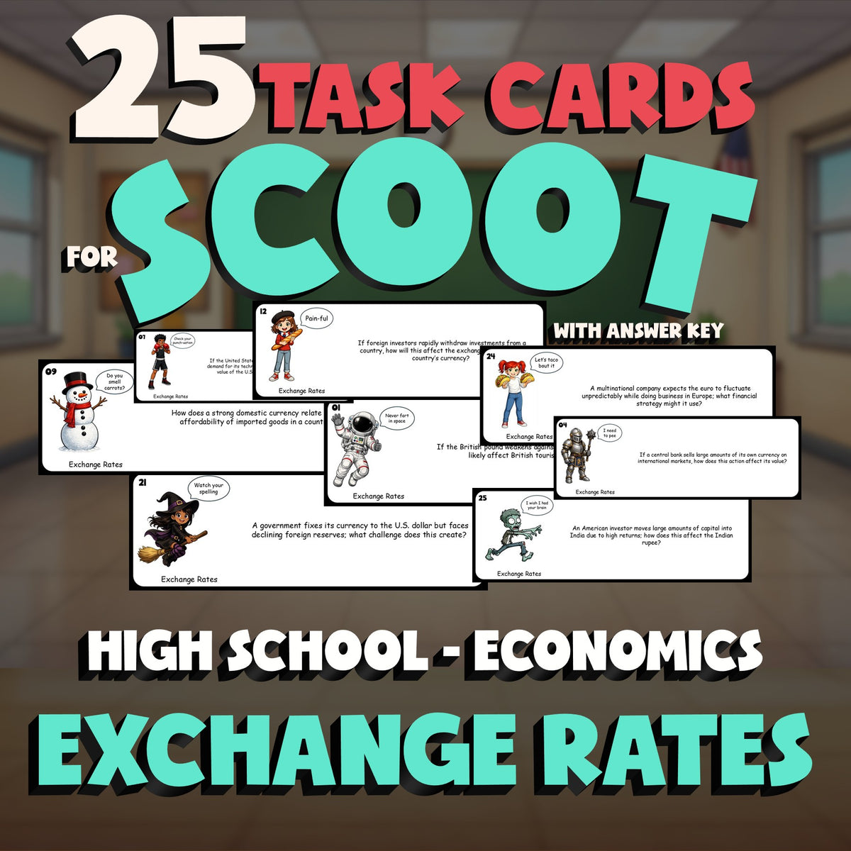 Exchange Rates SCOOT TASK CARDS Economics Game - No Prep Review Activity