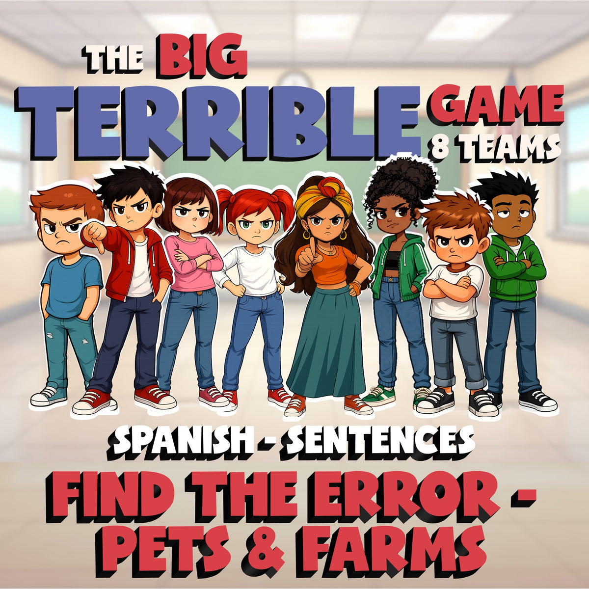 Find the Error - Pets & Farms BIG TERRIBLE GAME - No Prep Spanish Exercise