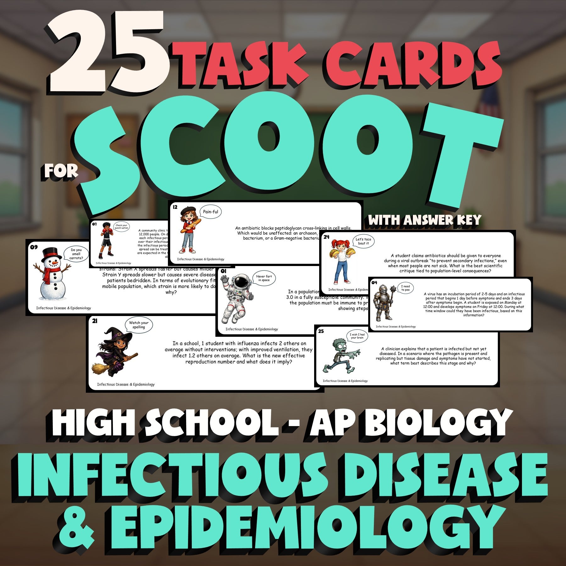 Infectious Disease & Epidemiology SCOOT TASK CARDS Science Game - AP Biology