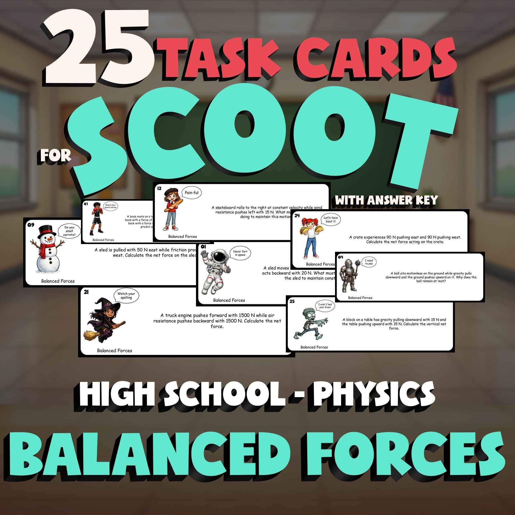 Balanced Forces SCOOT TASK CARDS Science Game - No Prep Physics Review Activity