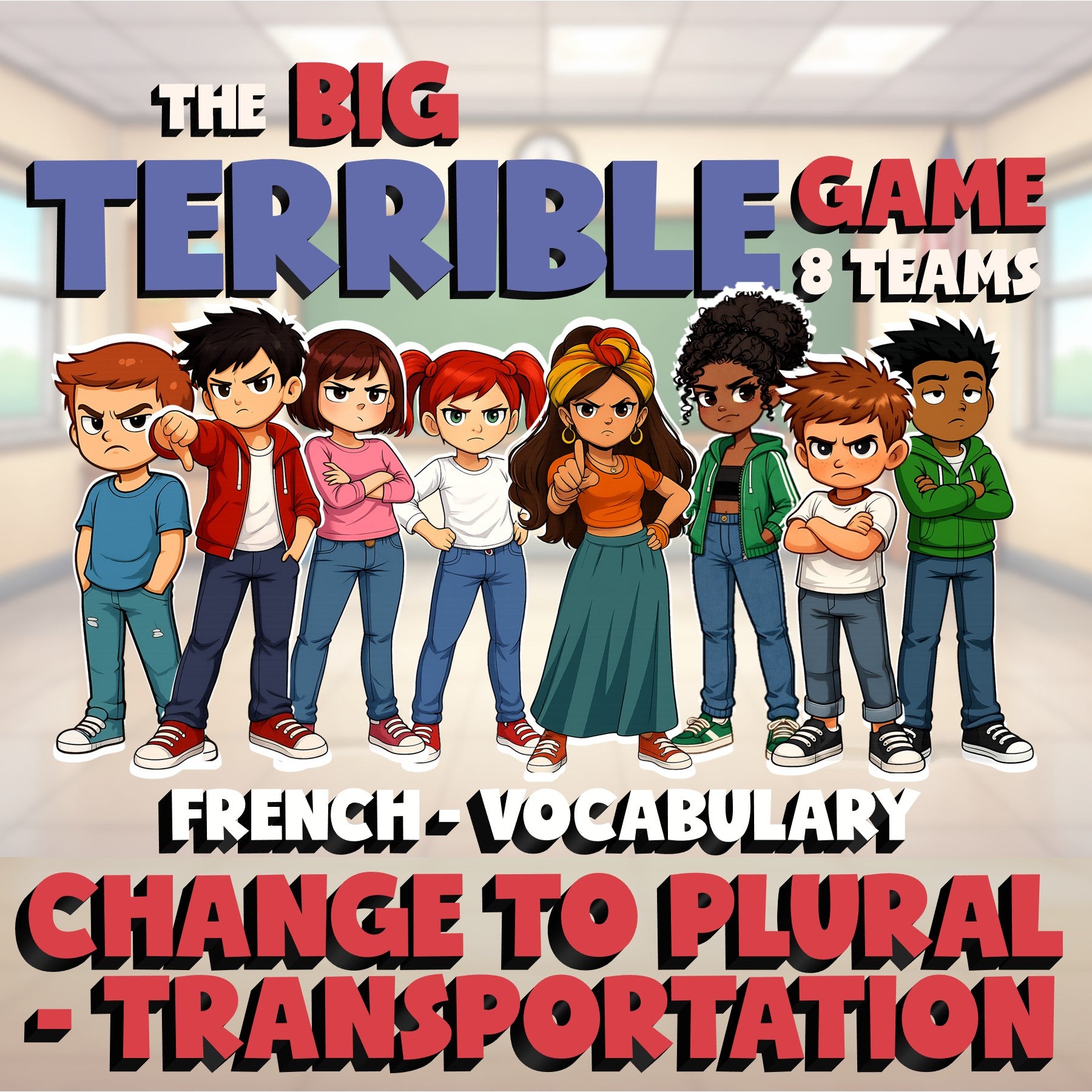Change to Plural - Transportation BIG TERRIBLE GAME - No Prep French Exercise