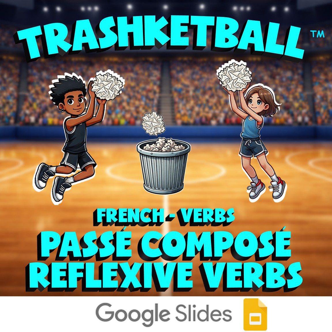 Passé Composé reflexive Verbs TRASHKETBALL French Game - No Prep Exercise