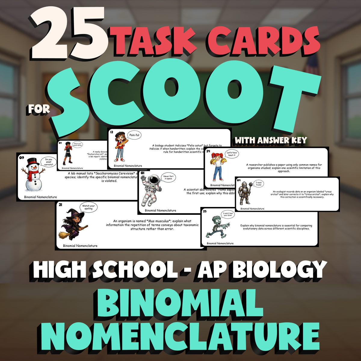 Binomial Nomenclature SCOOT TASK CARDS Science Game - No Prep AP Biology Review