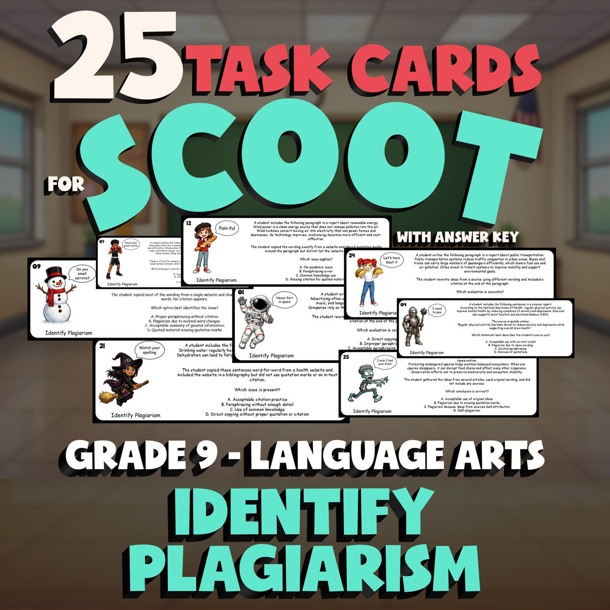 Identify Plagiarism SCOOT TASK CARDS ELA Game - No Prep Grade 9 Review Activity