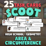 Area & Circumference SCOOT TASK CARDS Math Game - No Prep Geometry Review