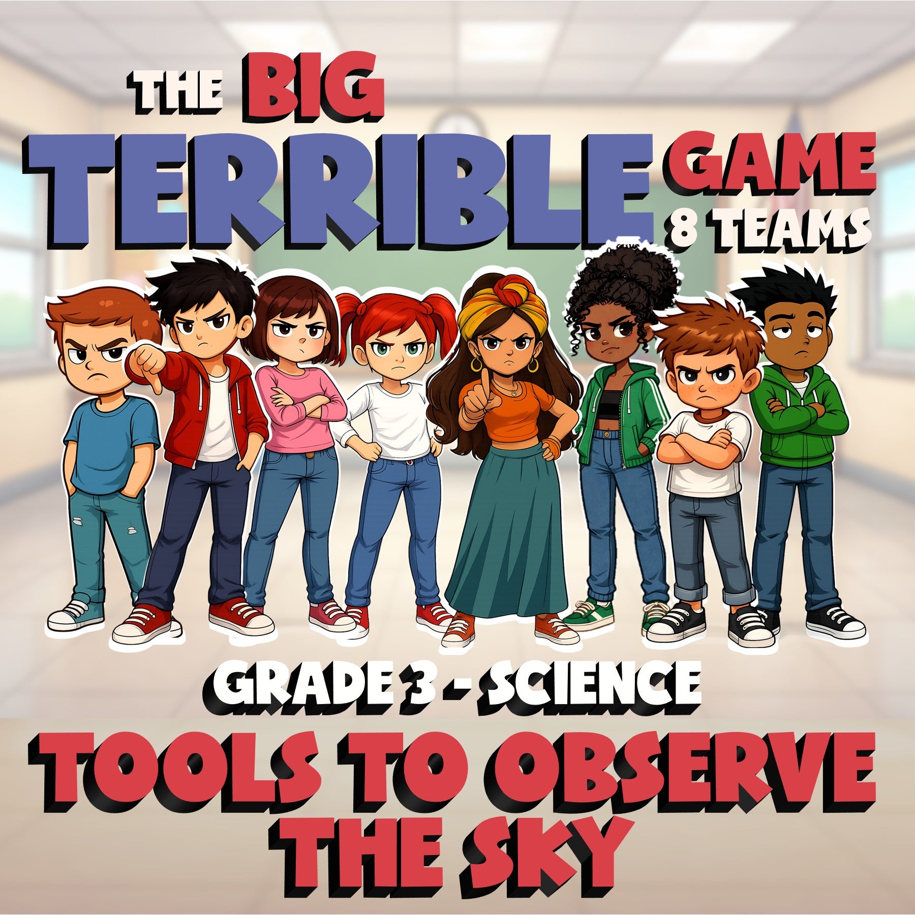 Tools to Observe the Sky BIG TERRIBLE GAME - No Prep Grade 3 Science Review