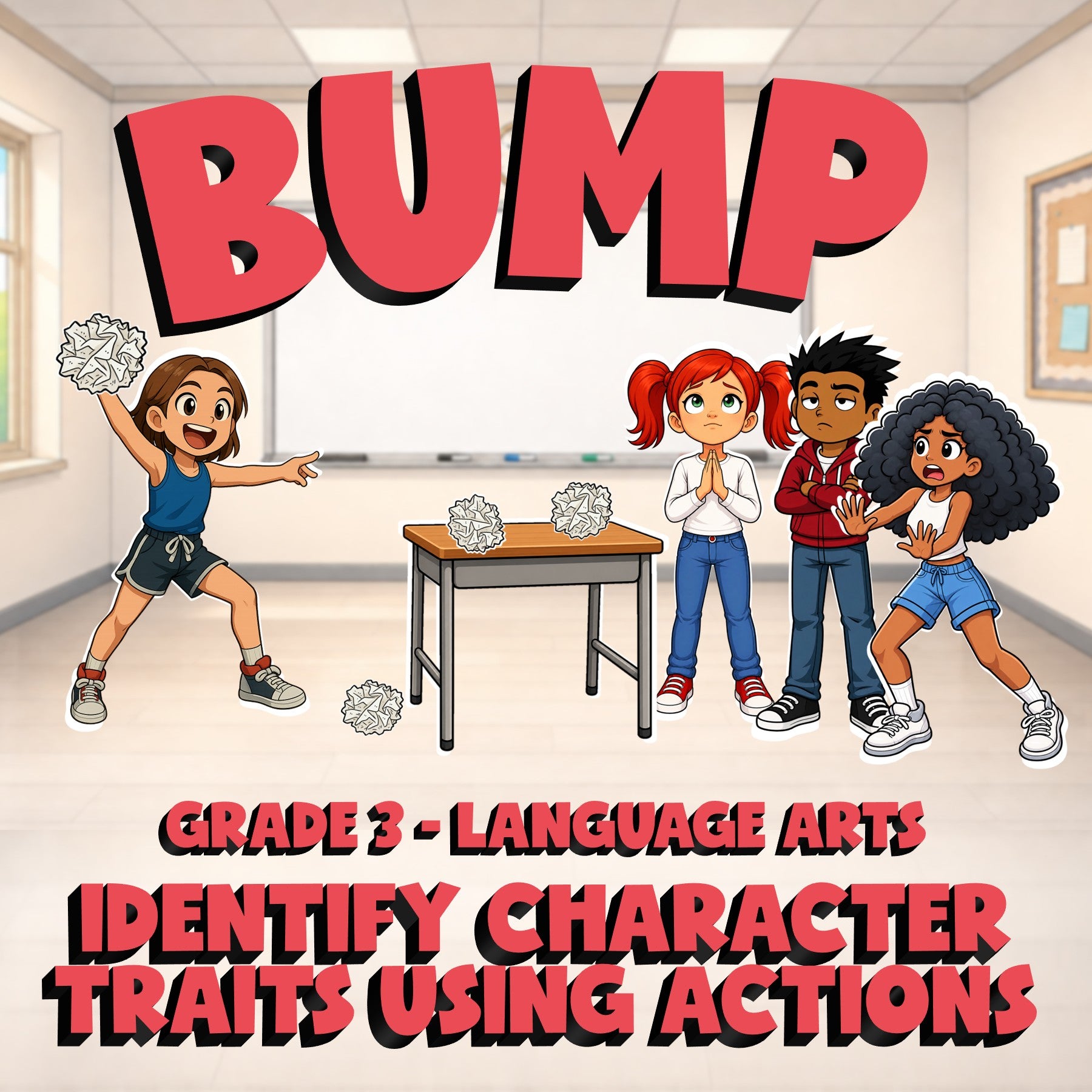 Identify Character Traits Using Actions BUMP ELA Game - No Prep Grade 3 Review