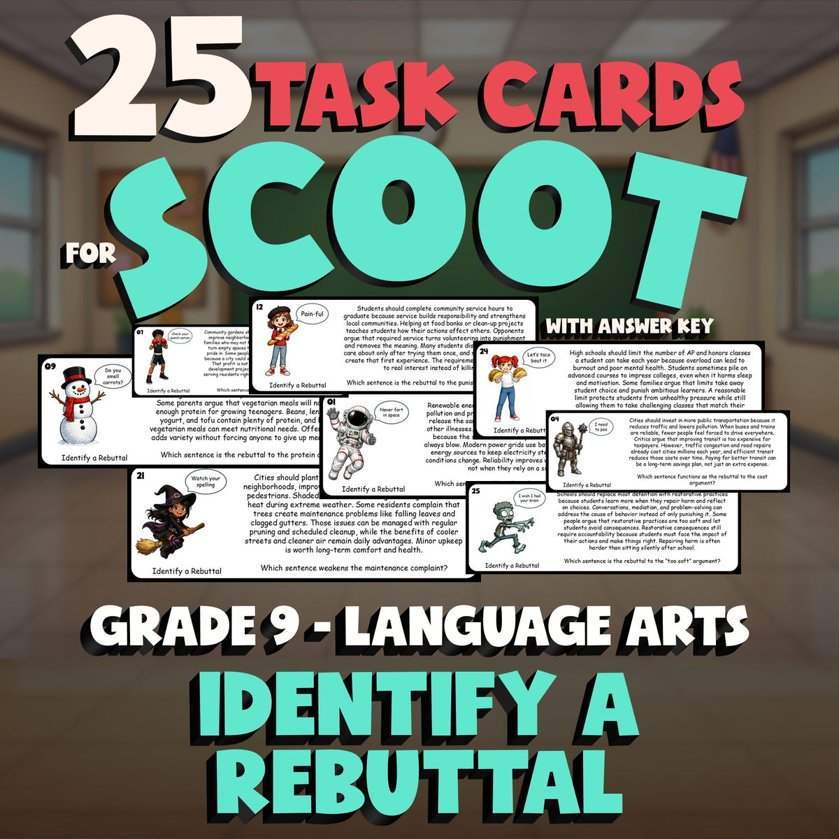 Identify a Rebuttal SCOOT TASK CARDS ELA Game - No Prep Grade 9 Review Activity