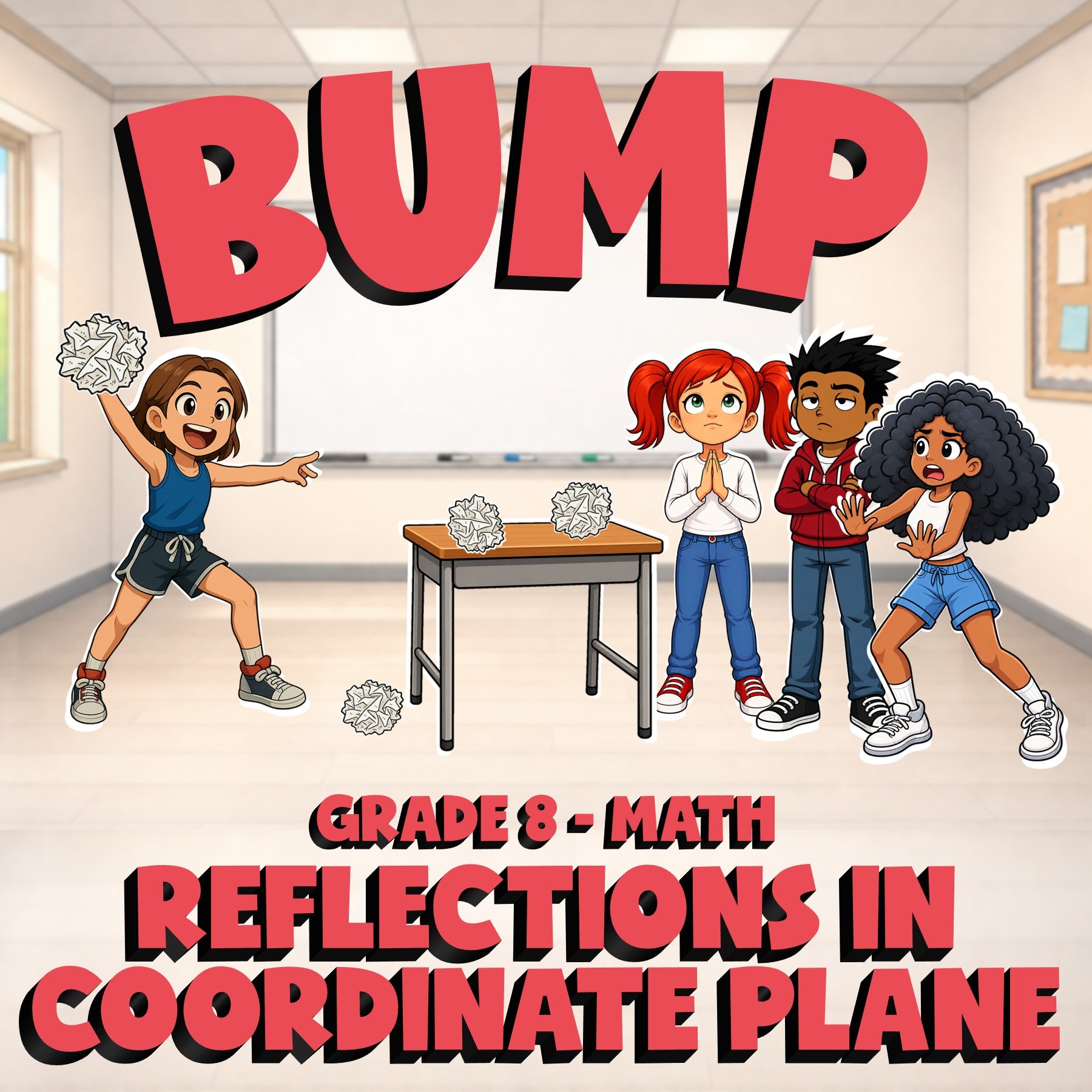 Reflections in Coordinate Plane BUMP Math Game - No Prep Grade 8 Review Activity