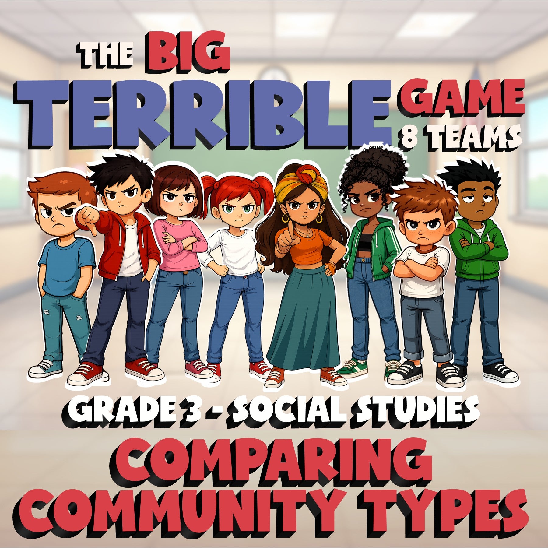 Comparing Community Types BIG TERRIBLE GAME - No Prep Grade 3 Socials Review