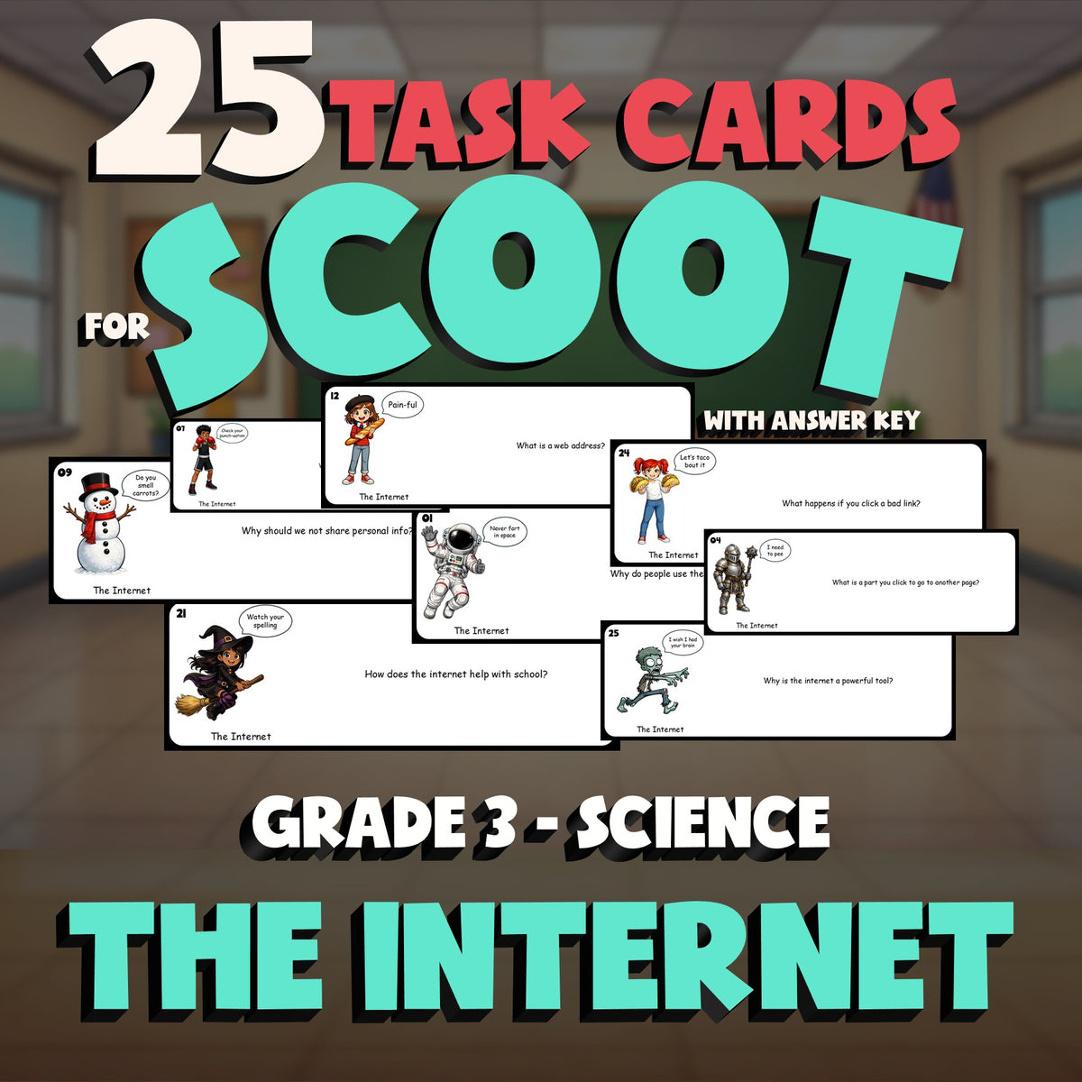 The Internet SCOOT TASK CARDS Science Game - No Prep Grade 3 Review Activity