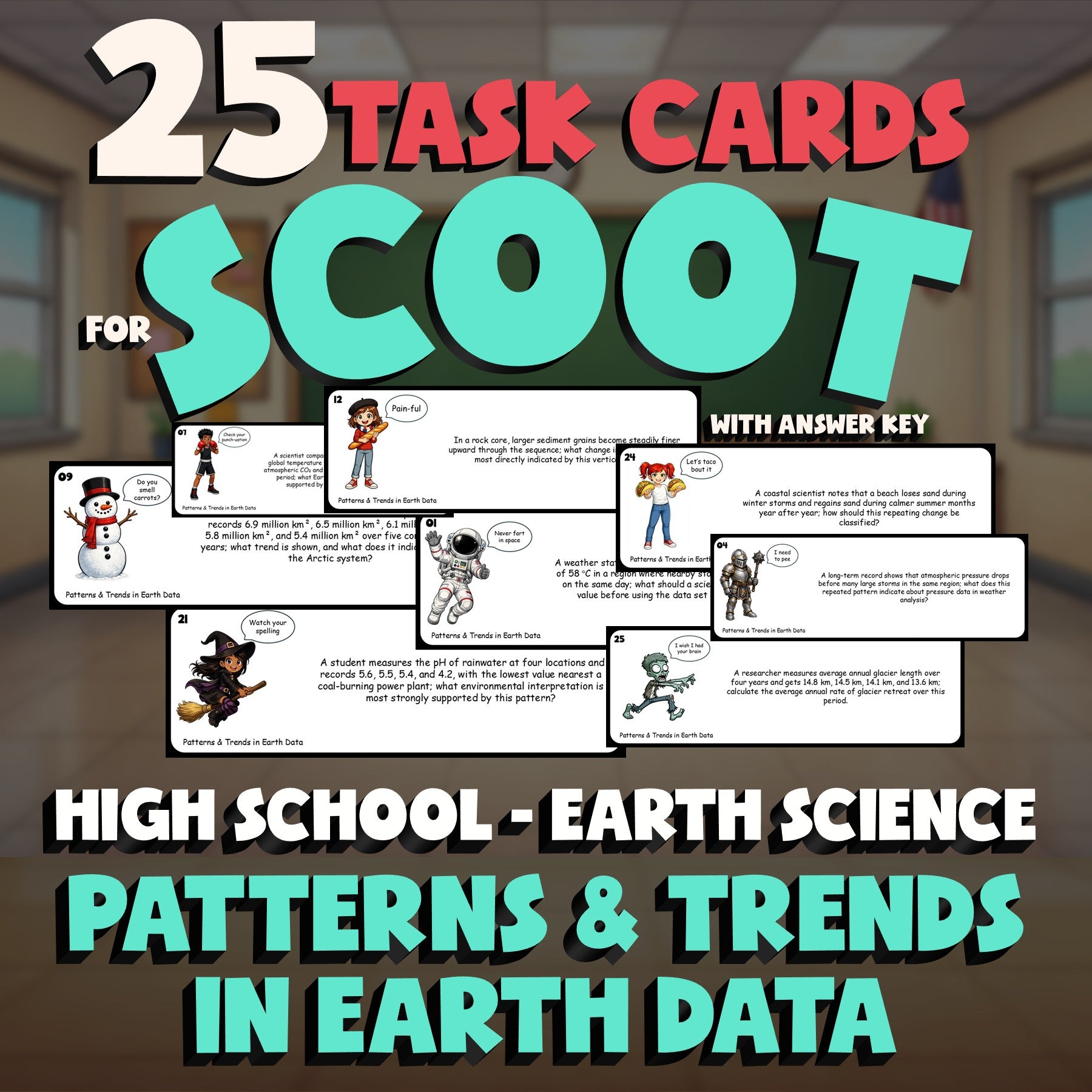 Patterns & Trends in Earth Data SCOOT TASK CARDS Game - No Prep Earth Science