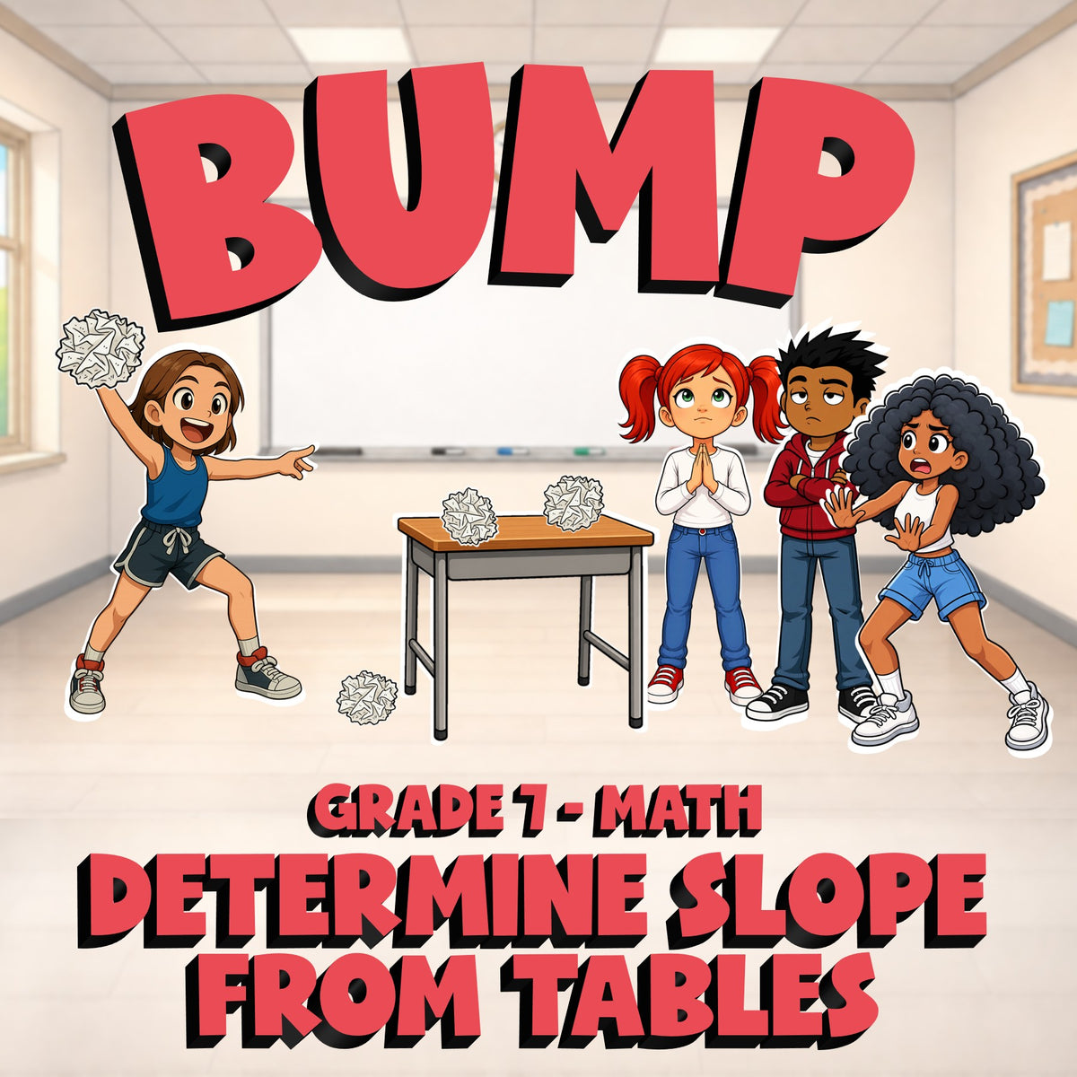 Determine Slope from Tables BUMP Math Game - No Prep Grade 7 Review Activity