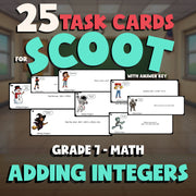 Adding Integers SCOOT TASK CARDS Math Game - No Prep Grade 7 Review Activity