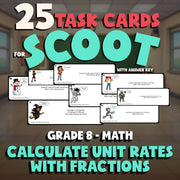 Calculate Unit Rates with Fractions SCOOT TASK CARDS Math Game - No Prep Grade 8