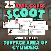 Surface Area of Cylinders SCOOT TASK CARDS Math Game - No Prep Grade 8 Review