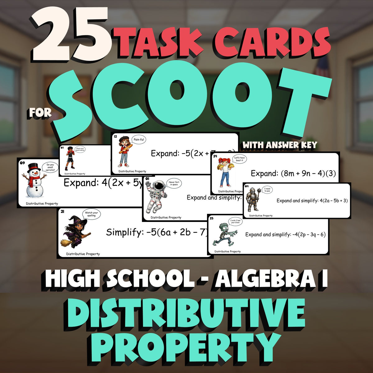 Distributive Property SCOOT TASK CARDS Math Game - No Prep Algebra 1 Review