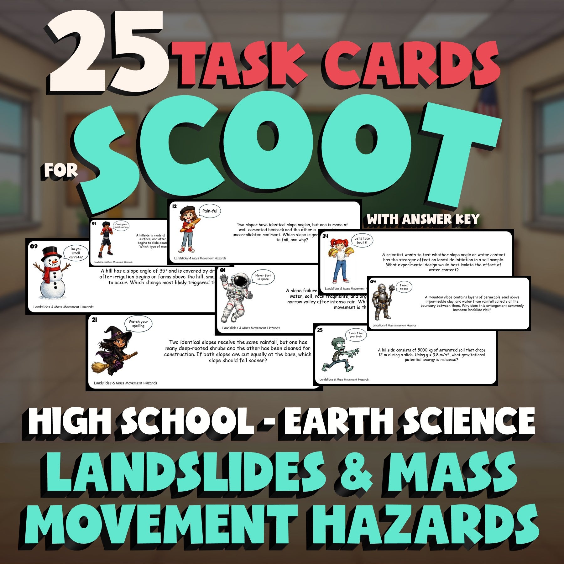 Landslides & Mass Movement Hazards SCOOT TASK CARDS Game - No Prep Earth Science