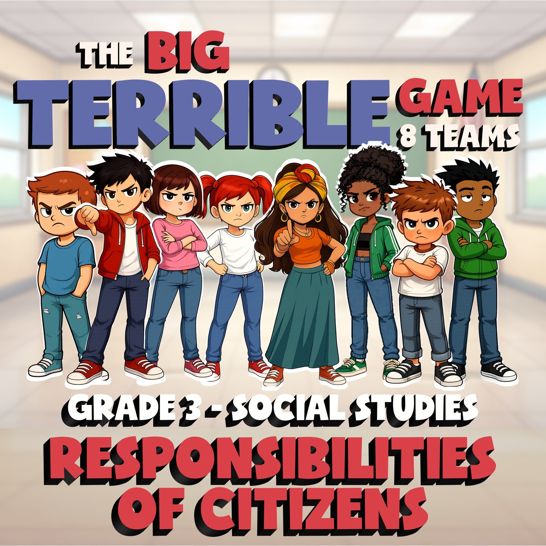 Responsibilities of Citizens BIG TERRIBLE GAME - No Prep Grade 3 Socials Review