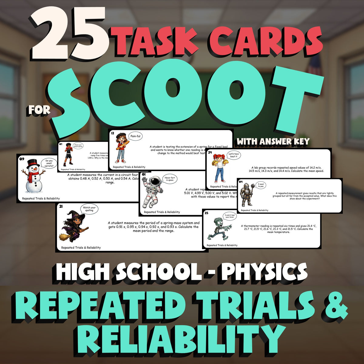 Repeated Trials & Reliability SCOOT TASK CARDS Science Game - No Prep Physics