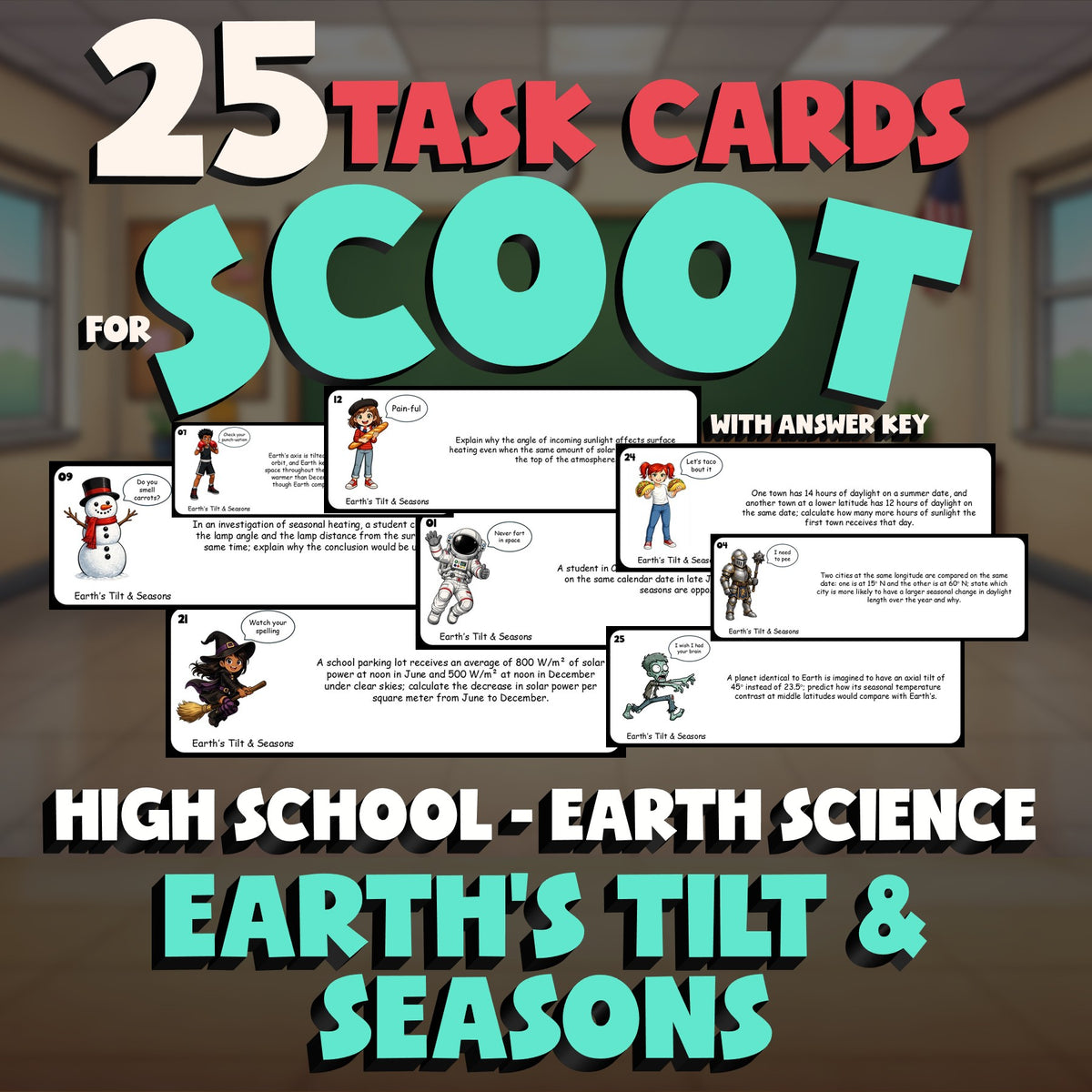 Earth’s Tilt & Seasons SCOOT TASK CARDS Game - No Prep Earth Science Review