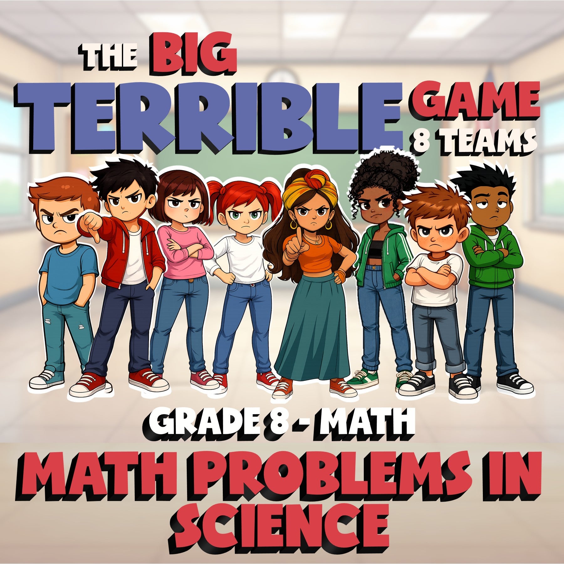 Math Problems in Science BIG TERRIBLE GAME - No Prep Grade 8 Math Review