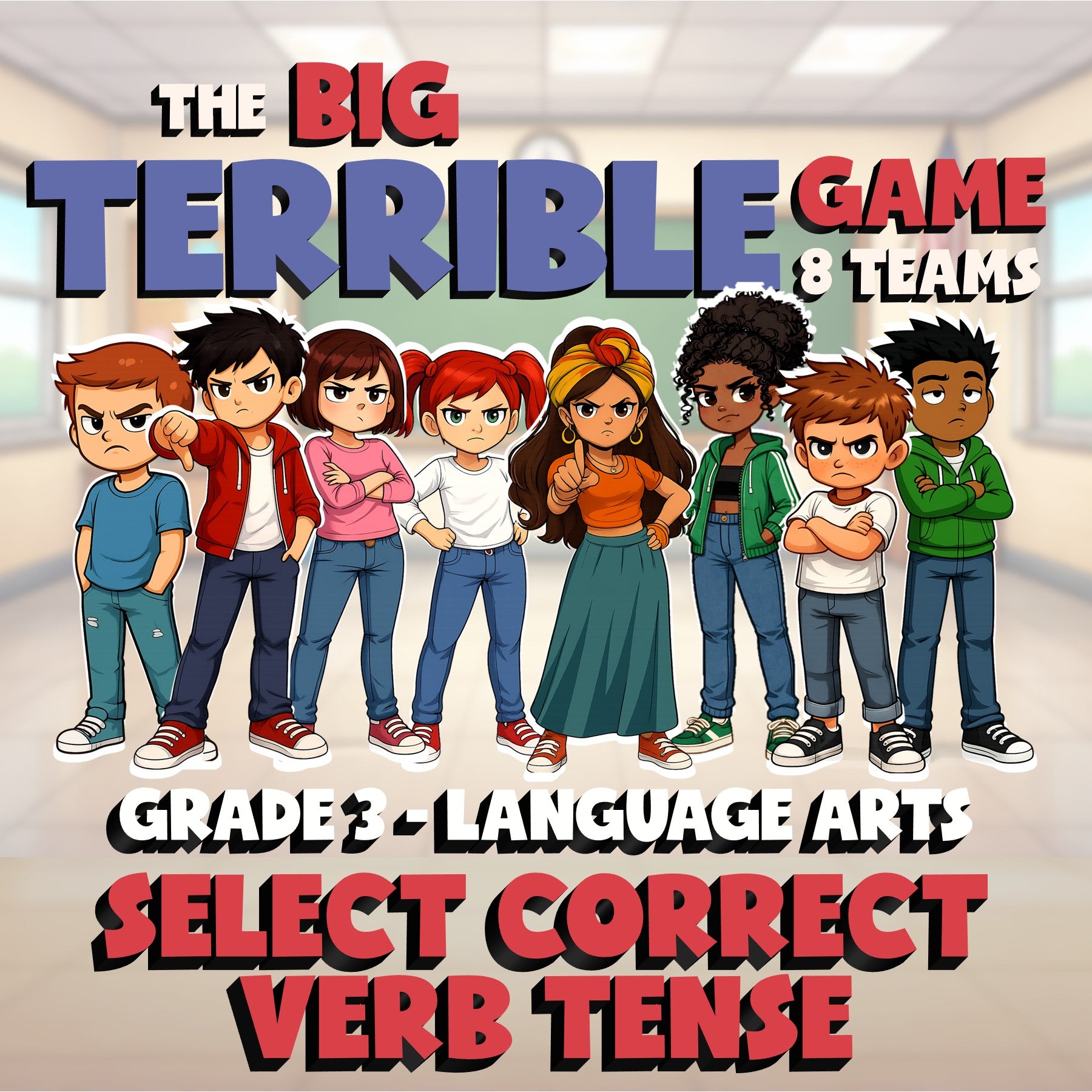 Select Correct Verb Tense BIG TERRIBLE GAME - No Prep Grade 3 ELA Review