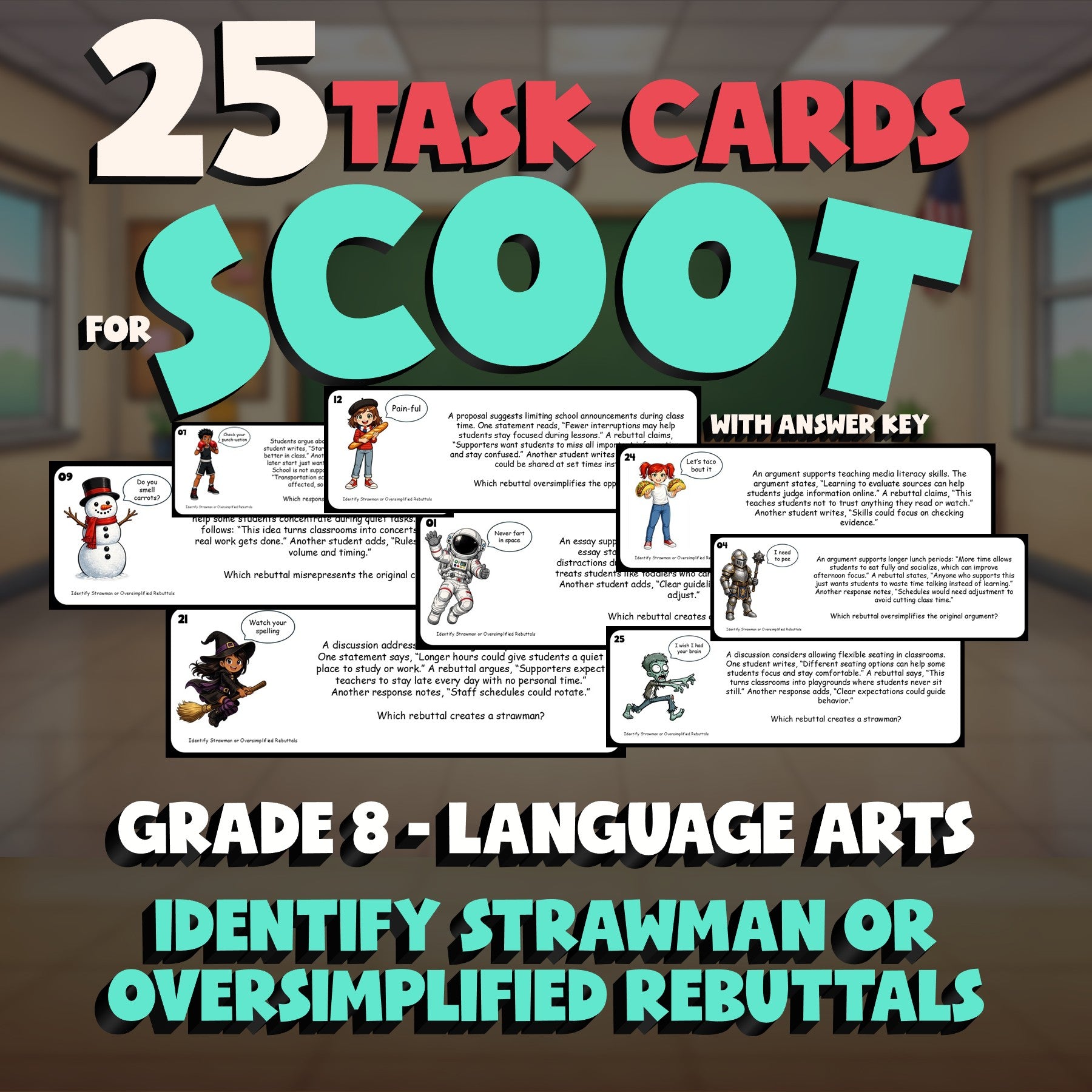 Identify Strawman or Oversimplified Rebuttals SCOOT TASK CARDS ELA Game Grade 8