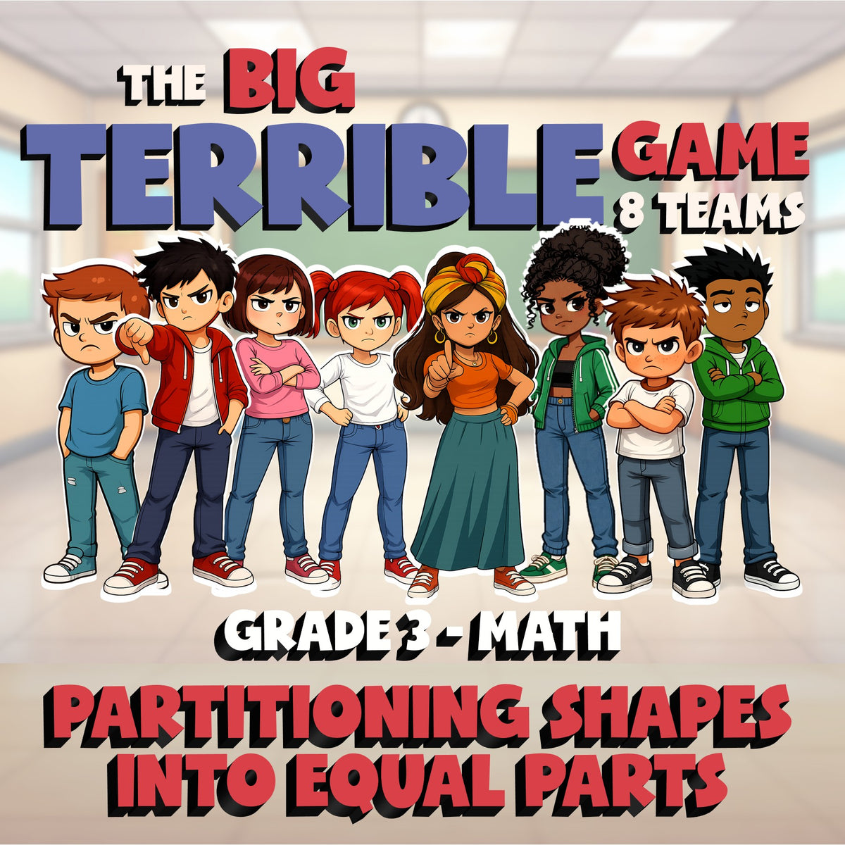 Partitioning Shapes into Equal Parts BIG TERRIBLE GAME - Grade 3 Math Review
