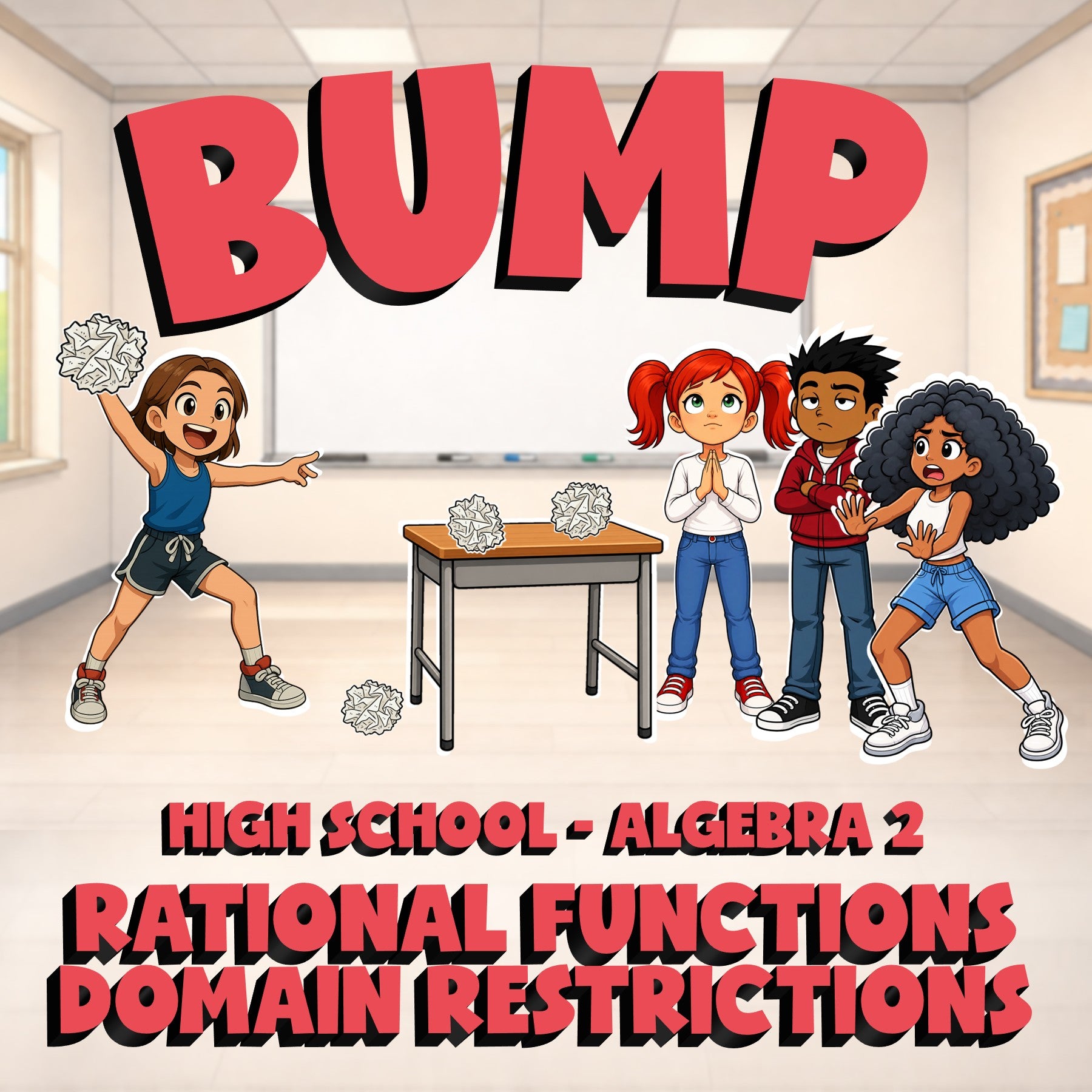 Rational Functions Domain Restrictions BUMP Math Game - No Prep Algebra 2 Review