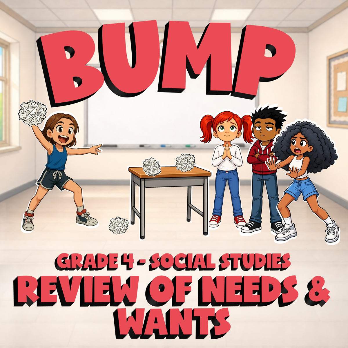 Review of Needs & Wants BUMP Socials Game - No Prep Grade 4 Review Activity