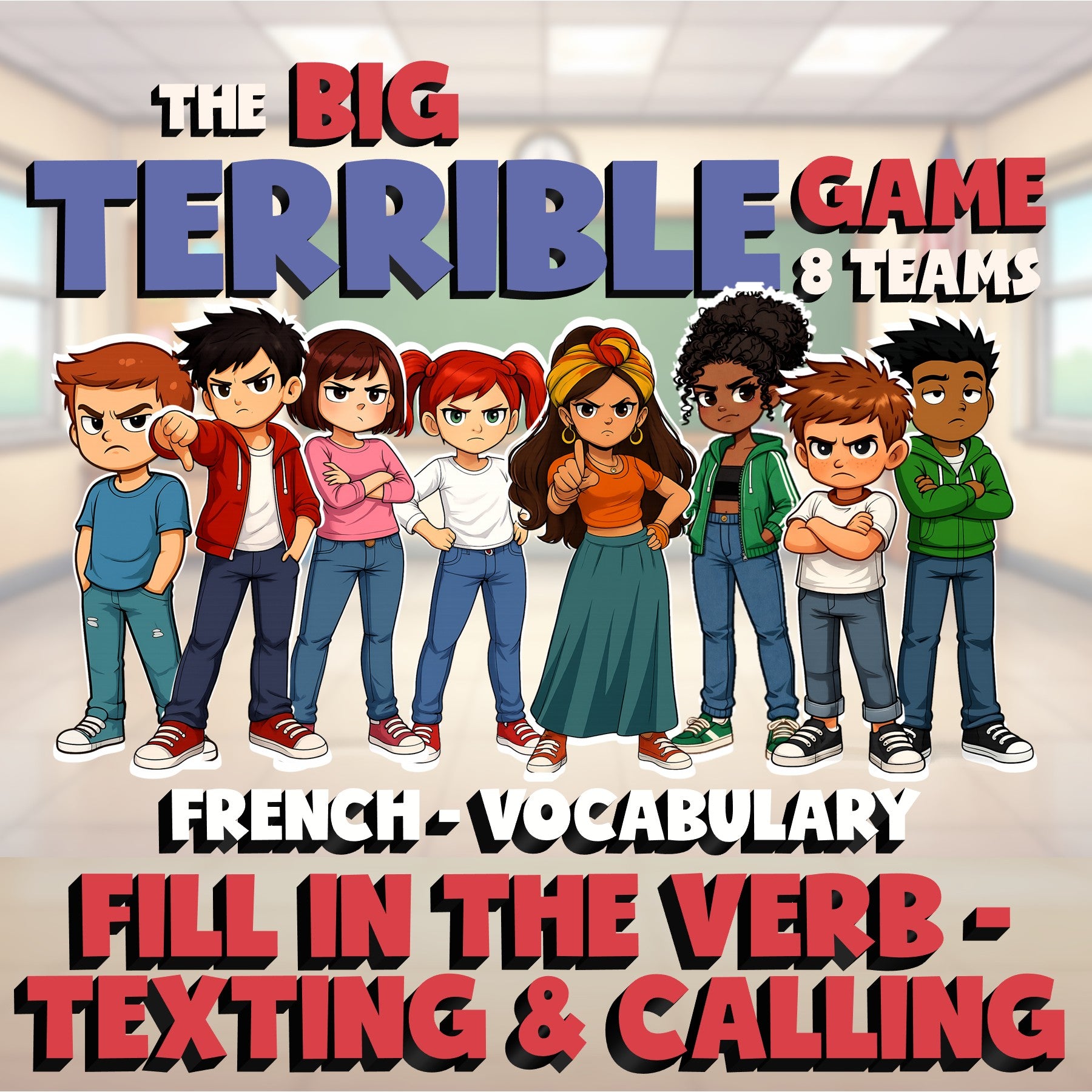 Fill In The Verb - Texting & Calling BIG TERRIBLE GAME - No Prep French Exercise