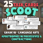 Apostrophes in Possessives & Contractions SCOOT TASK CARDS ELA Game - Grade 10