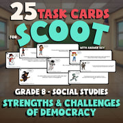 Strengths & Challenges of Democracy SCOOT TASK CARDS Socials Game - Grade 8