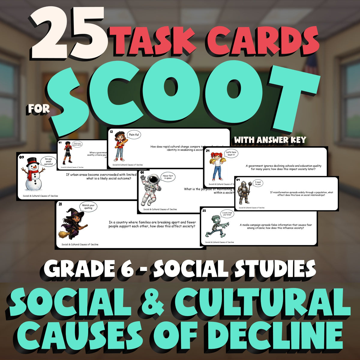 Social & Cultural Causes of Decline SCOOT TASK CARDS Socials Game - Grade 6