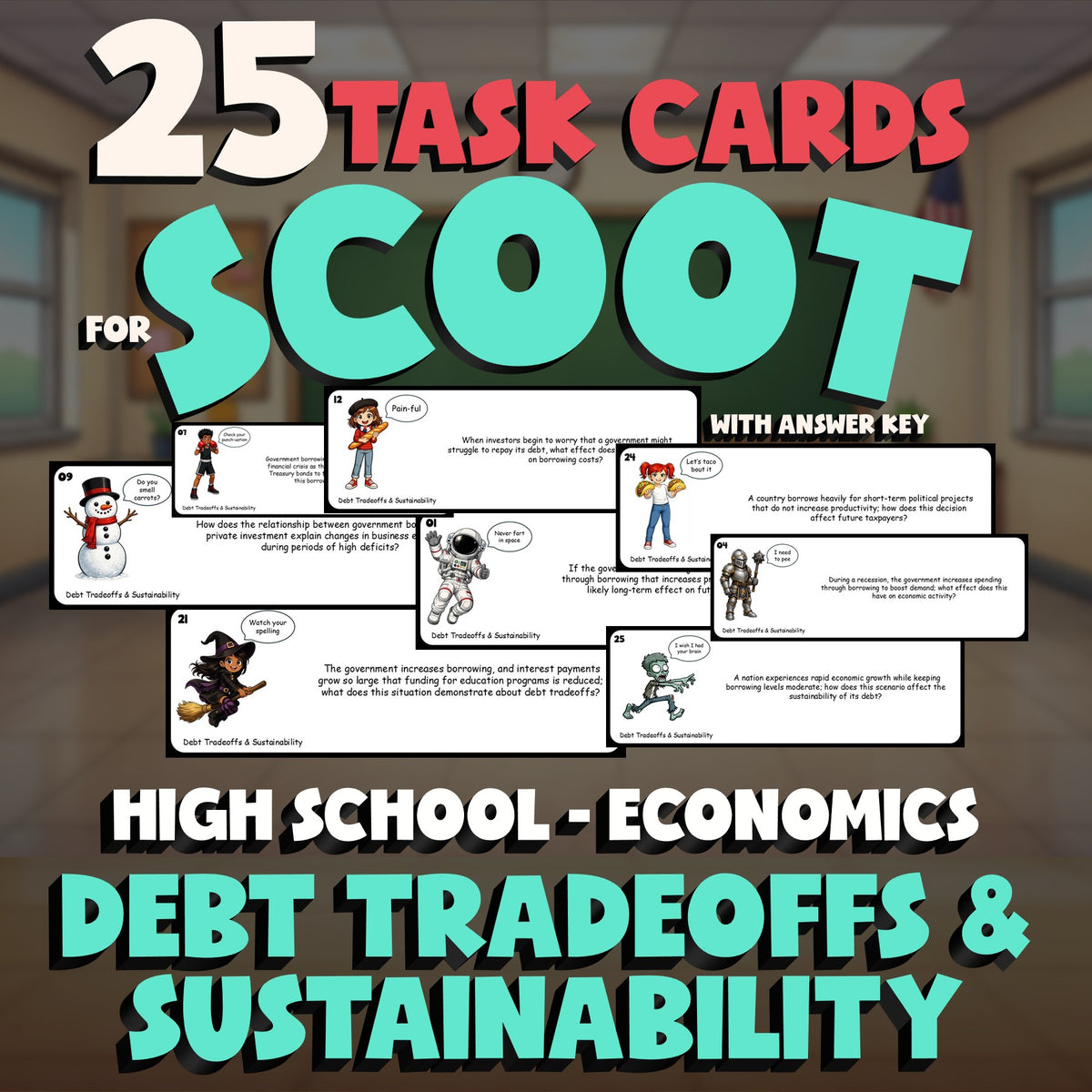 Debt Tradeoffs & Sustainability SCOOT TASK CARDS Economics Game - No Prep Review