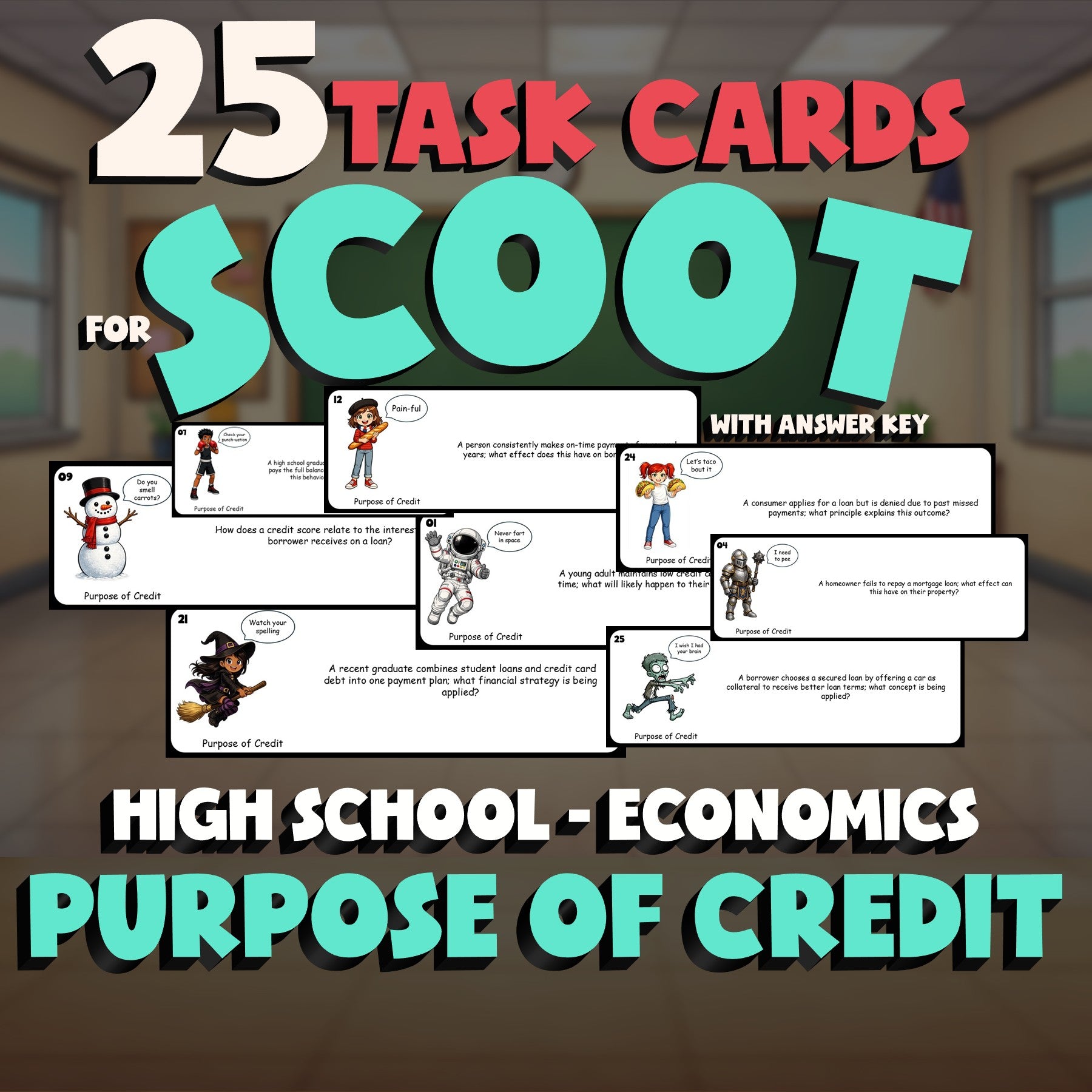 Purpose of Credit SCOOT TASK CARDS Economics Game - No Prep Review Activity
