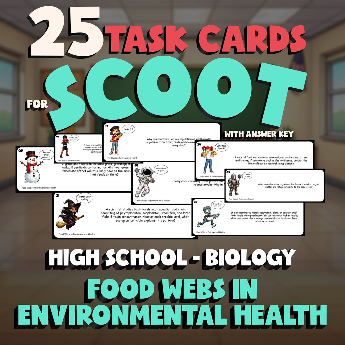 Food Webs in Environmental Health SCOOT TASK CARDS Science Game - Biology