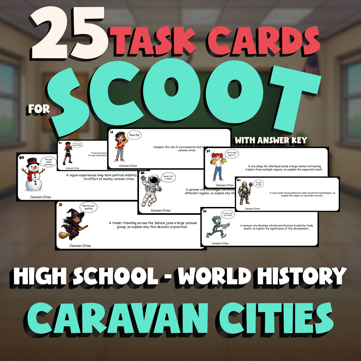 Caravan Cities SCOOT TASK CARDS Game - No Prep World History Review Activity