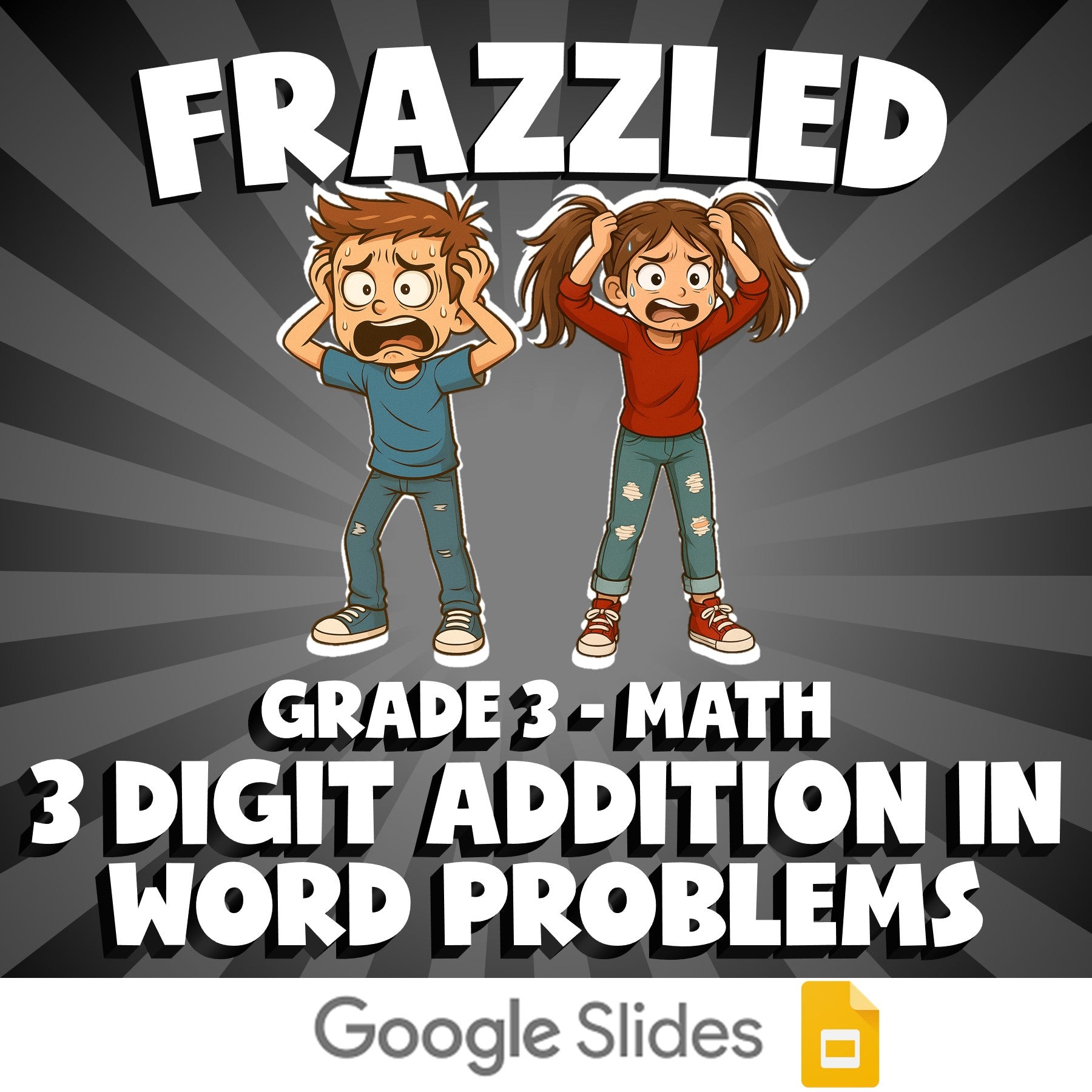 3 Digit Addition in Word Problems FRAZZLED Math Game - No Prep Grade 3 Review