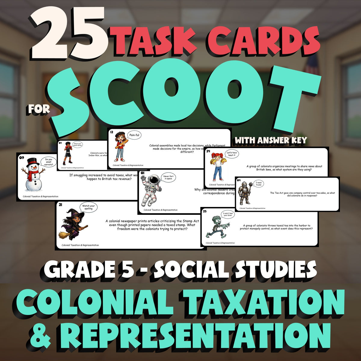 Colonial Taxation & Representation SCOOT TASK CARDS Socials Game - Grade 5