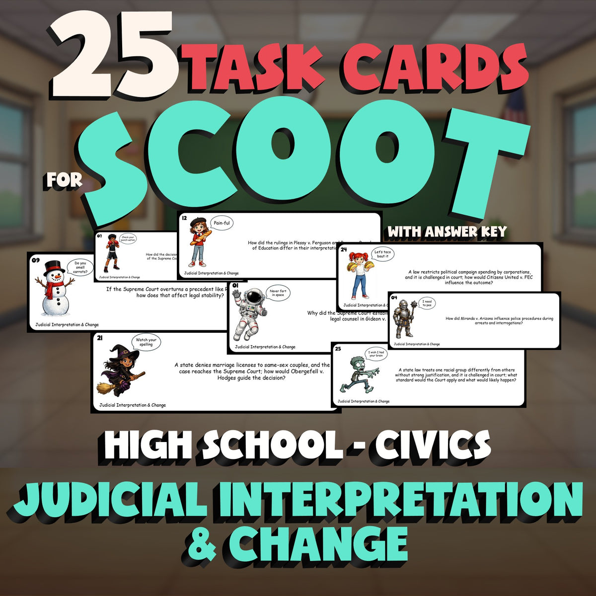 Judicial Interpretation & Change SCOOT TASK CARDS Civics Game - No Prep Review