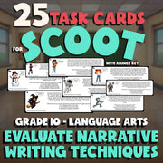 Evaluate Narrative Writing Techniques SCOOT TASK CARDS ELA Game - Grade 10