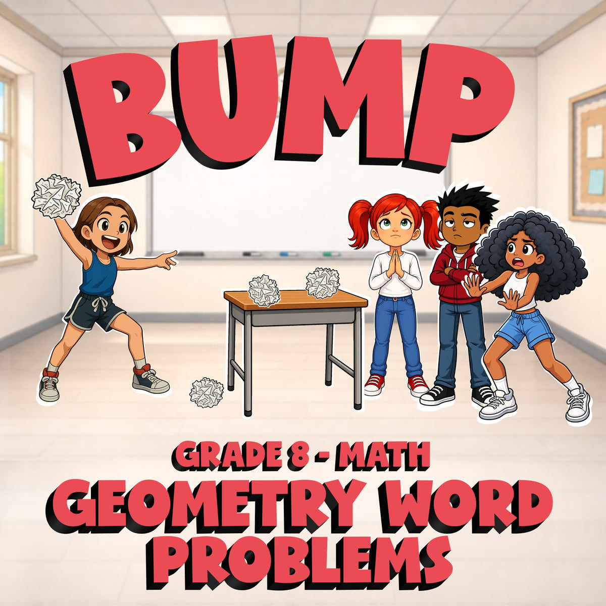 Geometry Word Problems BUMP Math Game - No Prep Grade 8 Review Activity