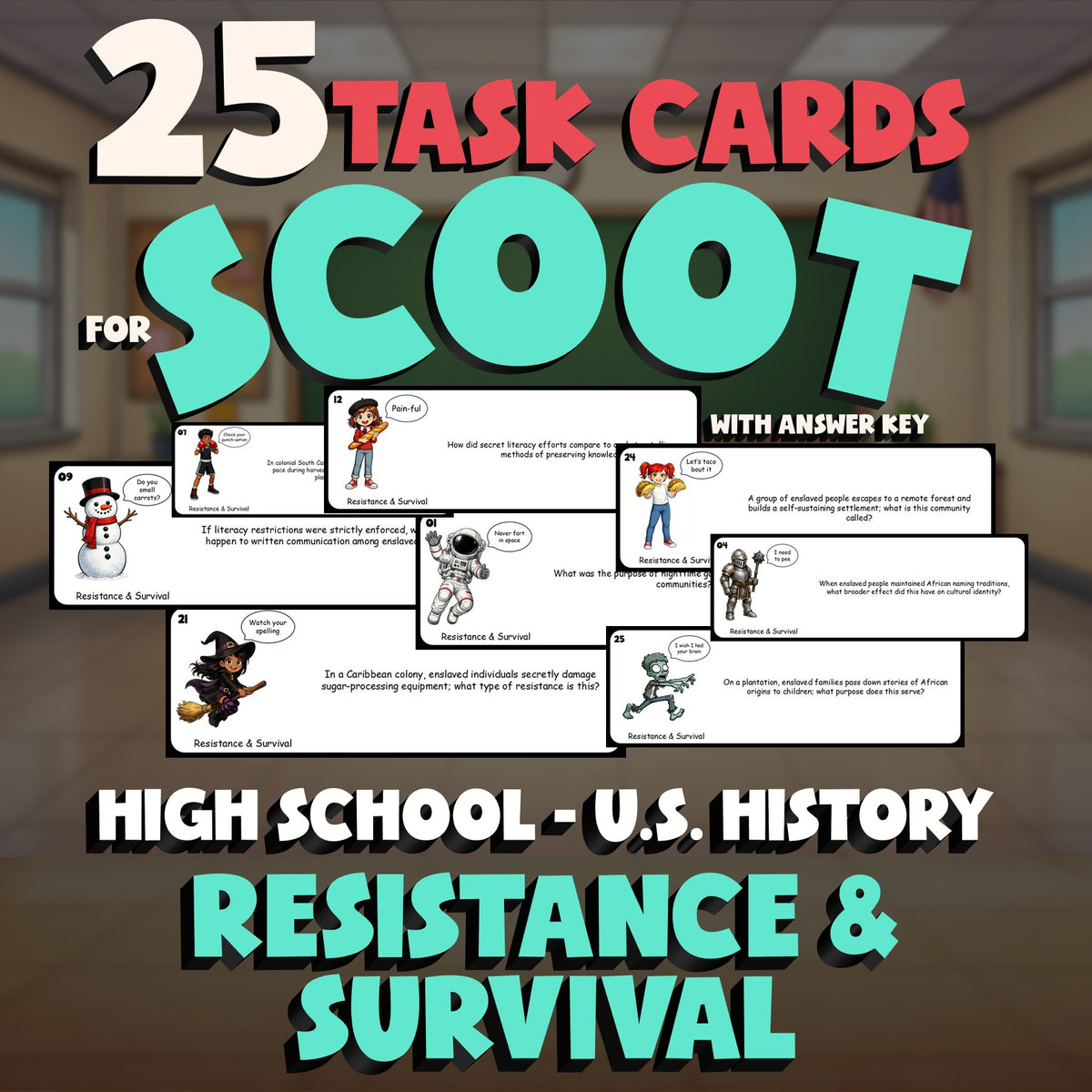 Resistance & Survival SCOOT TASK CARDS U.S. History Game - No Prep Review