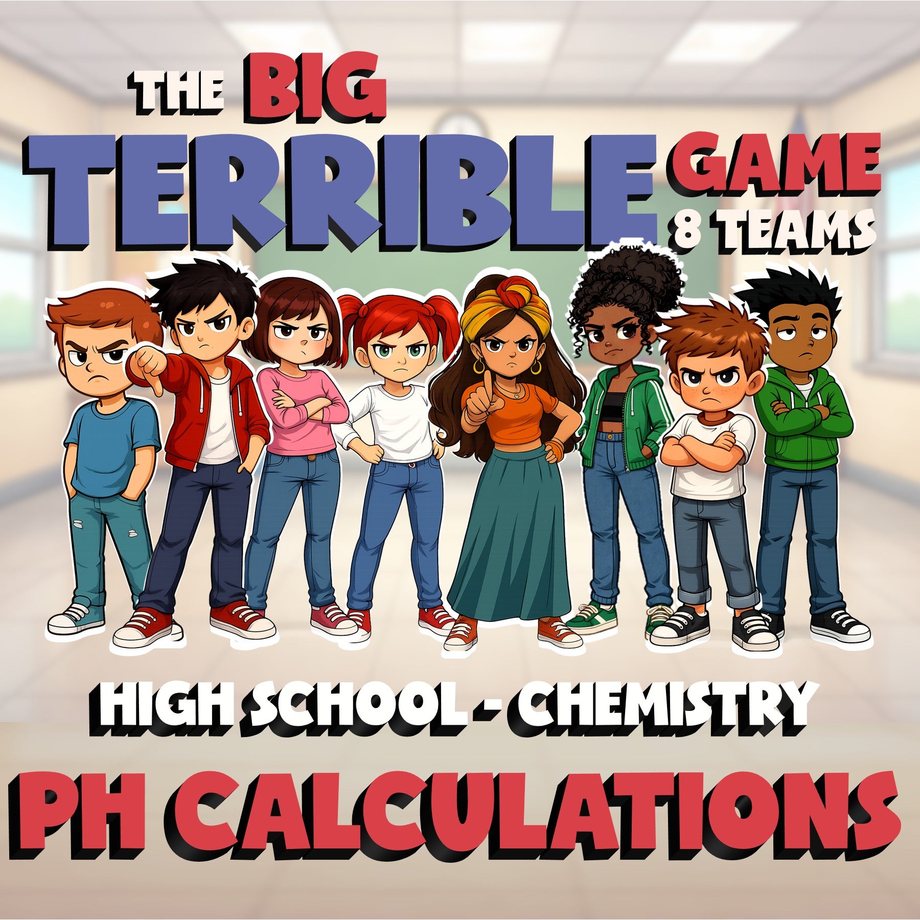 pH Calculations BIG TERRIBLE GAME - No Prep Chemistry Science Review Activity